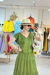 Áo tay xếp lưng đan dây chéo linen tưng premium Cói Design