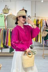Áo cổ trụ 19 nút bọc màu Linen tưng premium Cói Design