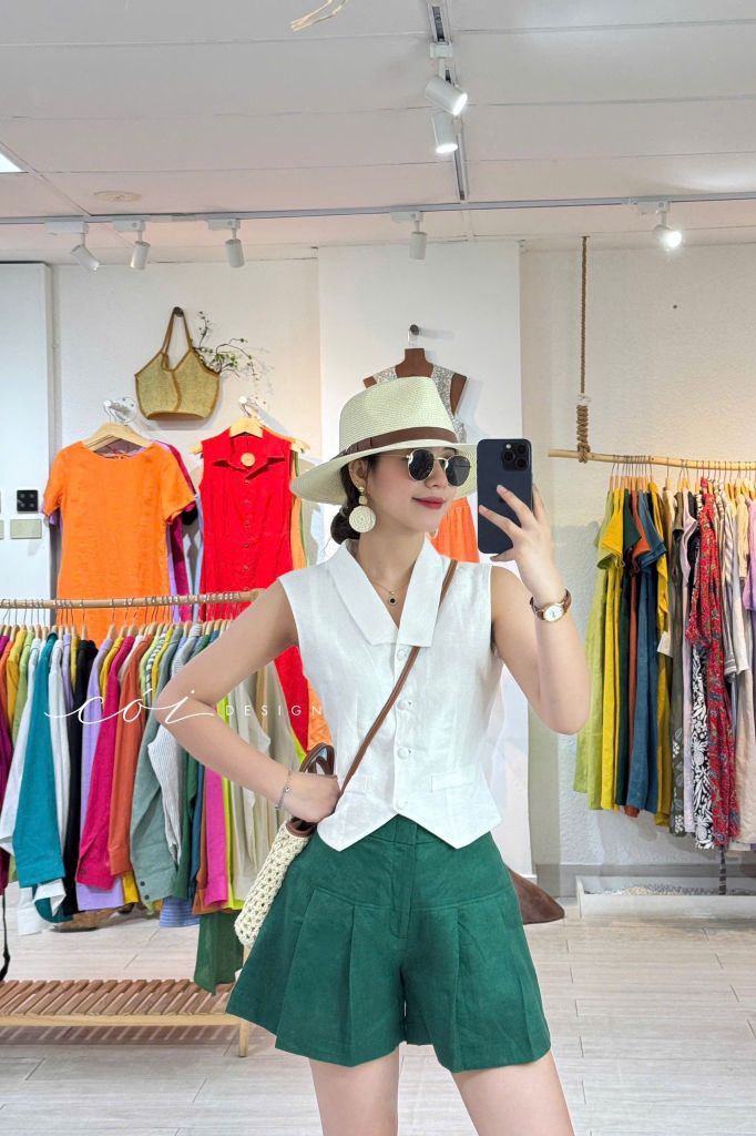 Quần short xếp ly form váy Linen tưng premium Cói Design