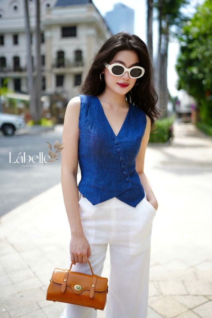 Áo Gile Nút Bọc Linen tưng premium Lá Belle
