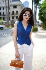 Áo Gile Nút Bọc Linen tưng premium Lá Belle