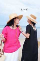 Đầm suông linen cổ tròn đan dây lưng Cói Design