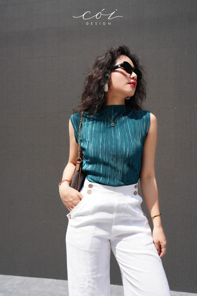 Quần suông phối nút linen tưng premium Cói Design