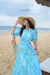 Đầm khoét eo tay phồng Linen tưng premium Cói Design