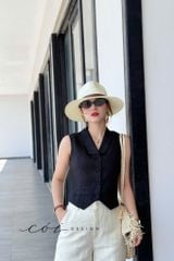 Quần suông nút bọc màu Linen tưng premium Cói Design