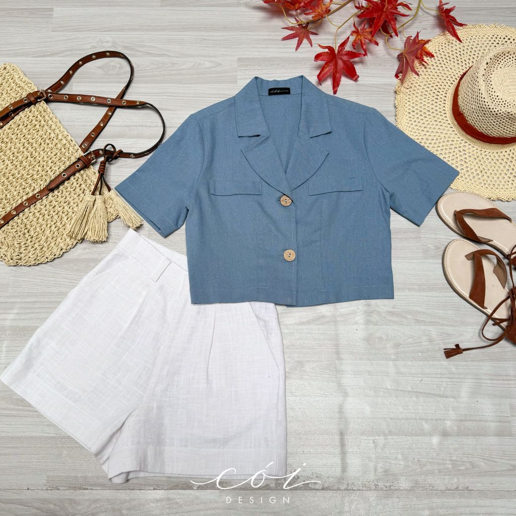 Áo croptop linen hàn 1 túi Cói Design