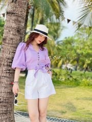 Áo croptop tay bí phối dây linen Cói Design