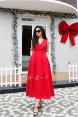 Đầm cổ tim sát nách nút bọc Linen tưng premium Cói Design