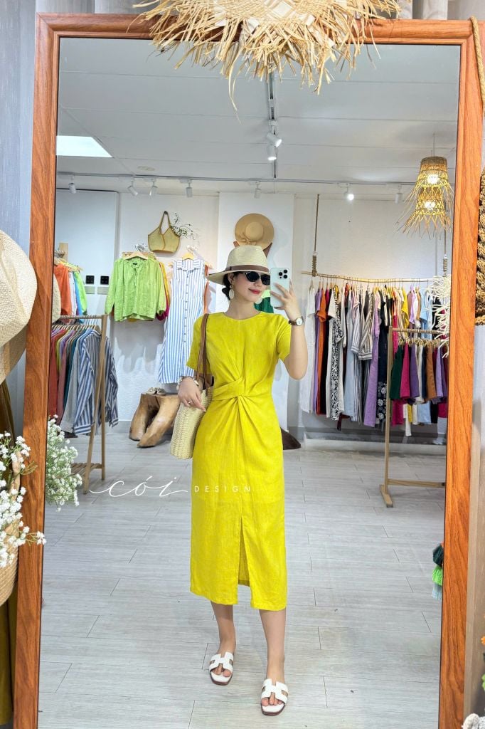 Đầm chéo eo linen tưng premium Cói Design