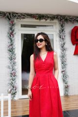 Đầm cổ tim sát nách nút bọc Linen tưng premium Cói Design
