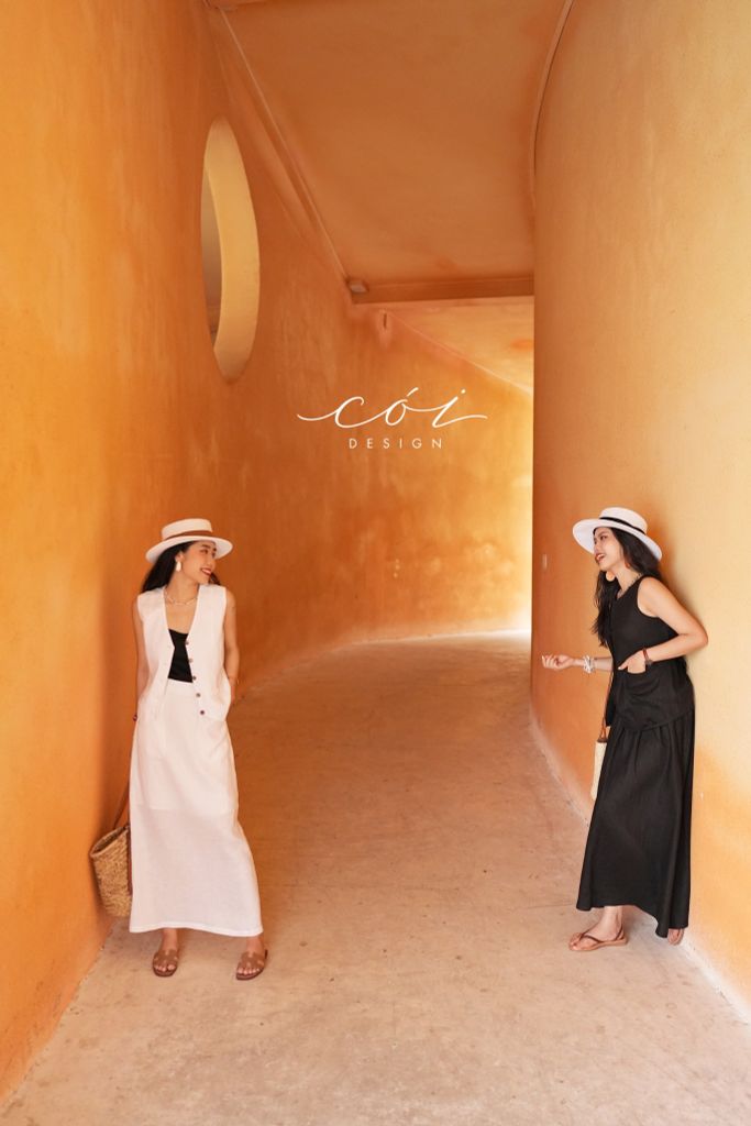 Áo gile vạt tròn 2 túi linen tưng premium Cói Design