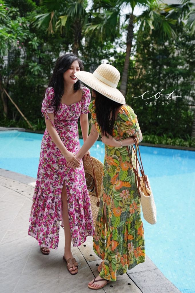 Đầm nhún ngực xẻ tà linen hàn Cói Design
