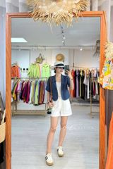 Áo croptop cổ vest thiết kế nơ Linen tưng premium Cói Design