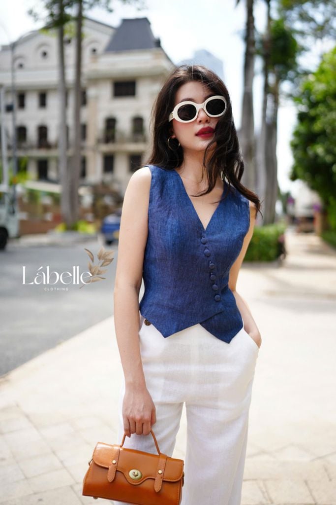 Áo Gile Nút Bọc Linen tưng premium Lá Belle