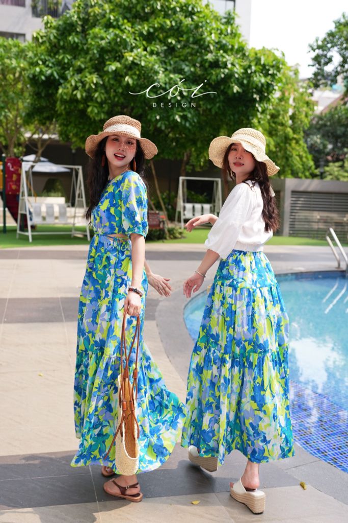 Đầm khoét eo tay phồng cotton hàn Cói Design