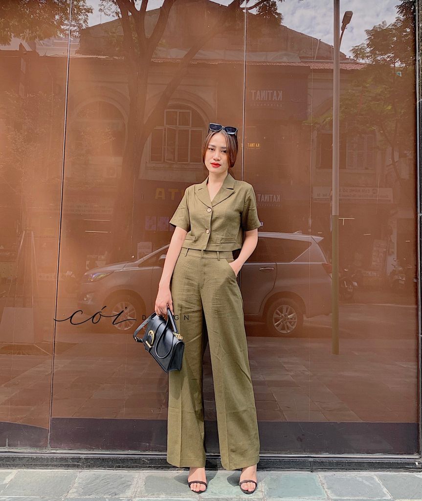 Set áo croptop quần suông linen Cói Design
