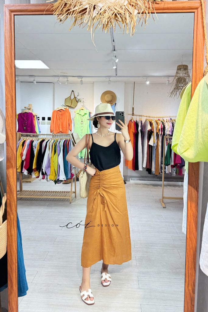 Chân váy rút dây linen tưng premium Cói Design