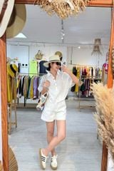 Áo sơ mi nút bọc tay liền Linen tưng premium Cói Design