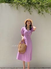 Đầm cổ tim linen Cói Design