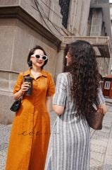 Đầm sơ mi sọc tay ngắn linen Hàn Cói Design