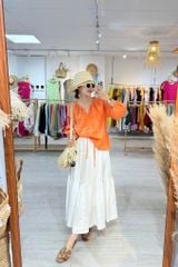 Áo cổ tim xếp nhún tay phồng Linen tưng premium Cói Design