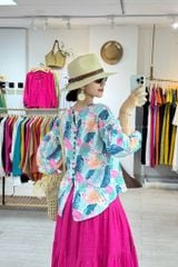 Áo tay phồng nút lưng linen hàn Cói Design