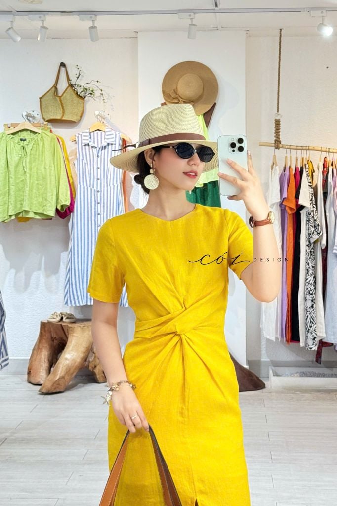 Đầm chéo eo linen tưng premium Cói Design