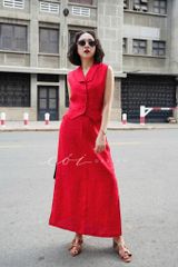 Áo gile cổ cánh én Linen tưng premium Cói Design