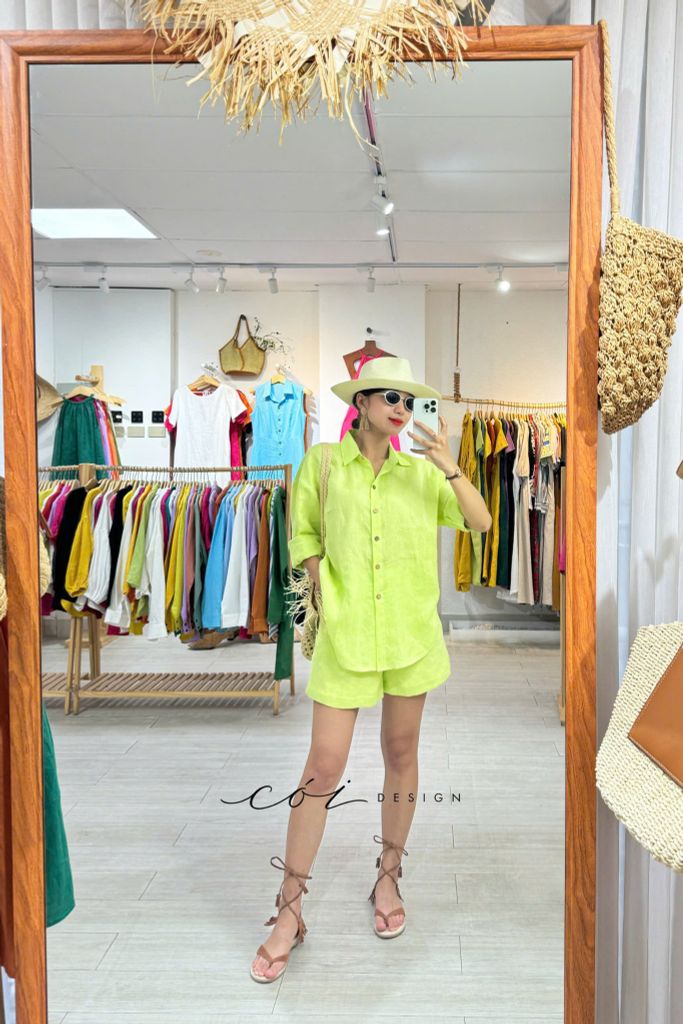 Quần short xếp ly lưng thun linen tưng premium Cói Design