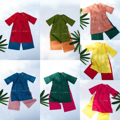Set Áo Dài Bé Gái Sắc Xuân Linen Cói Design