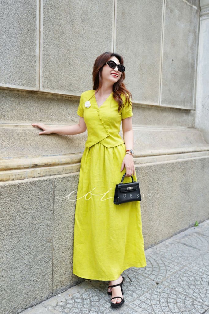 Áo gile xéo nút tay ngắn linen tưng premium Cói Design