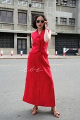 Áo gile cổ cánh én Linen tưng premium Cói Design