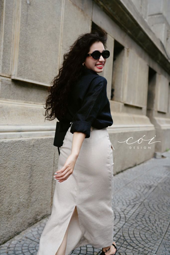 Chân váy 2 nắp túi Linen tưng premium Cói Design
