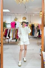 Áo cổ tròn tay dài xếp ly linen tưng premium Cói Design