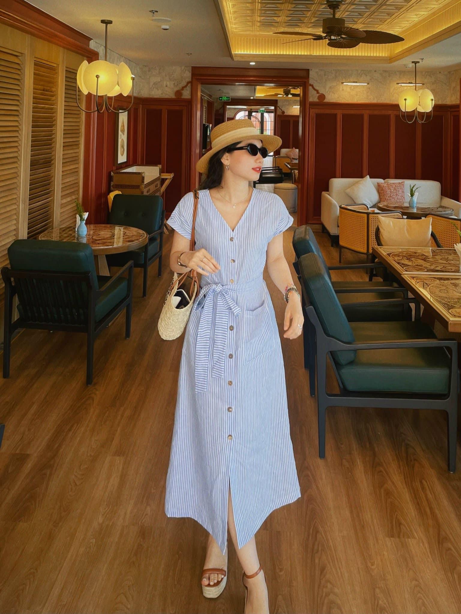 Đầm suông sọc kèm belt linen tưng Cói Design