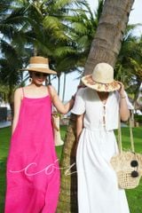 Đầm 2 dây nút dừa Linen tưng premium Cói Design