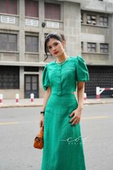 Set chân váy croptop nút bọc Linen tưng premium Cói Design