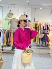 Áo cổ trụ 19 nút bọc màu Linen tưng premium Cói Design