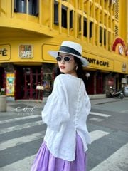 Áo tay phồng hàng nút bọc lưng linen tưng Cói Design