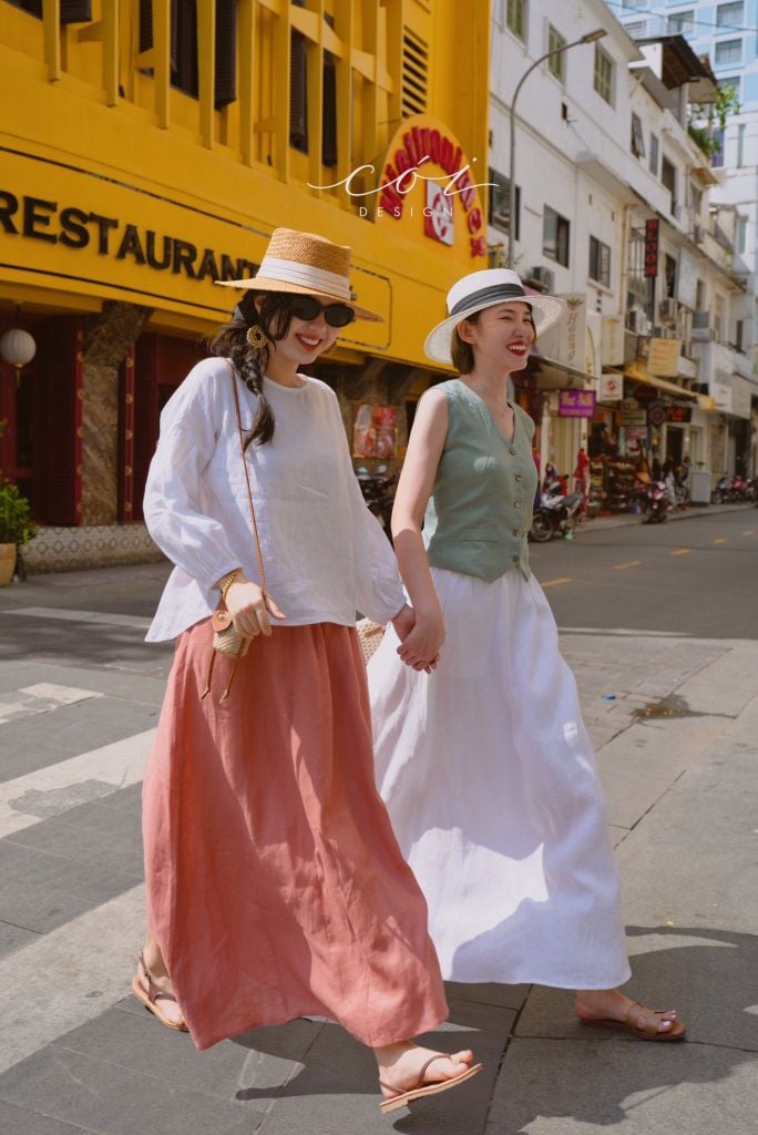 Chân váy suông lưng thun linen tưng Cói Design