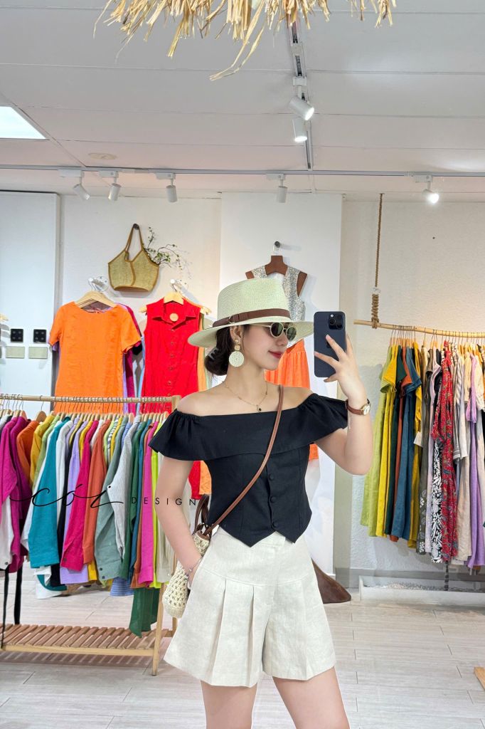 Quần short xếp ly form váy linen tưng premium Cói Design