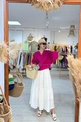 Áo cổ trụ 19 nút bọc màu Linen tưng premium Cói Design