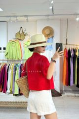 Áo croptop cổ vest thiết kế nơ Linen tưng premium Cói Design