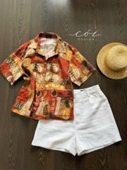 Áo sơ mi họa tiết linen tưng Cói Design