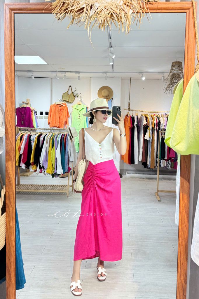 Chân váy rút dây linen tưng premium Cói Design