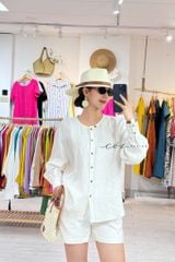 Áo cổ tròn tay dài xếp ly linen tưng premium Cói Design