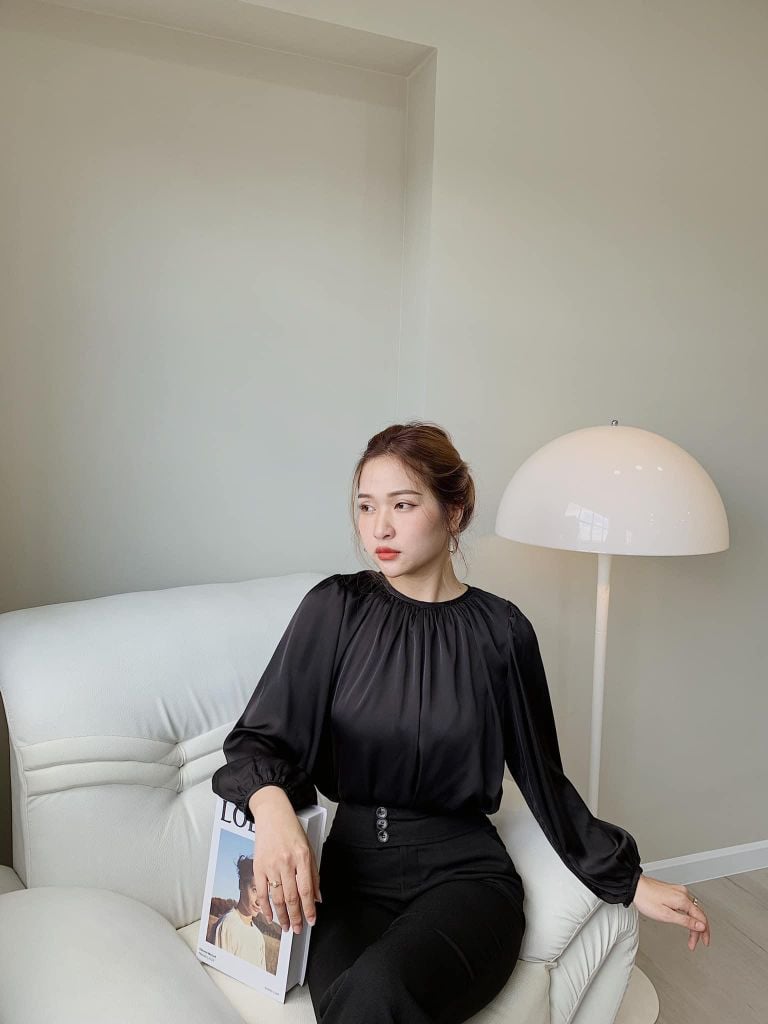Áo lụa cổ nhún tay phồng Cói Design