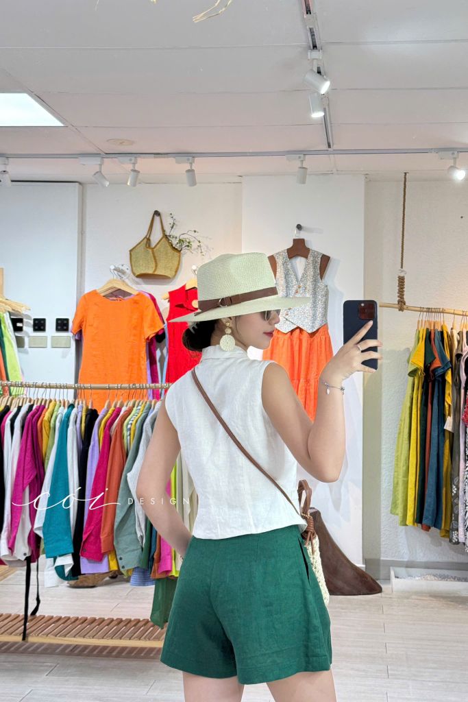 Quần short xếp ly form váy linen tưng premium Cói Design