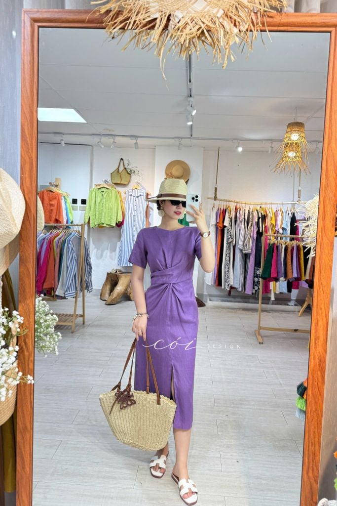 Đầm chéo eo linen tưng premium Cói Design