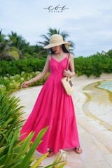 Đầm 2 dây cổ tim nút bọc Linen tưng premium Cói Design